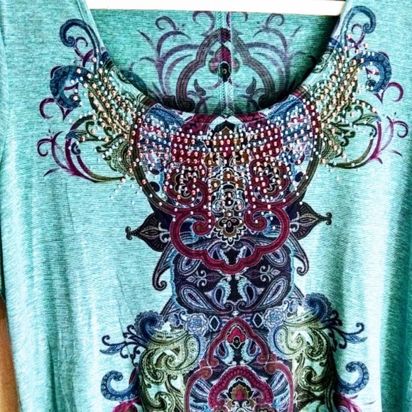 ENERGY WORLD WEAR*TEAL COLOR*WOMEN PXL*PULLOVER TUNIC TOP - Picture 5 of 7